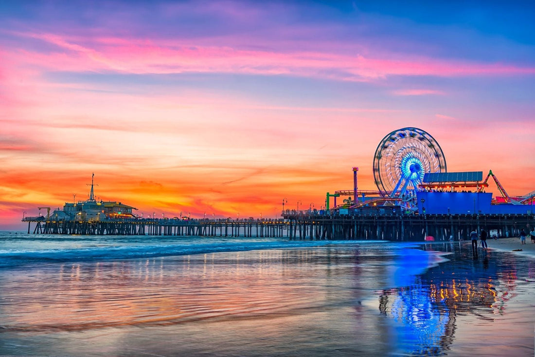 Santa Monica beach in Los Angeles with travelers enjoying the California coastline