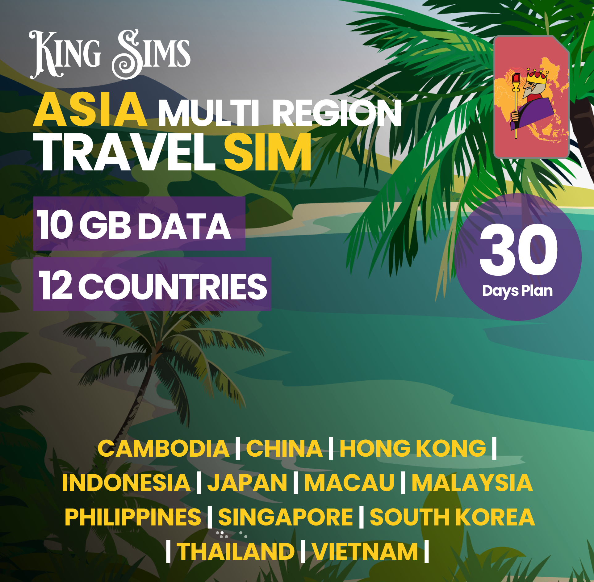ASIA Travel SIM | 10GB to 20GB Data