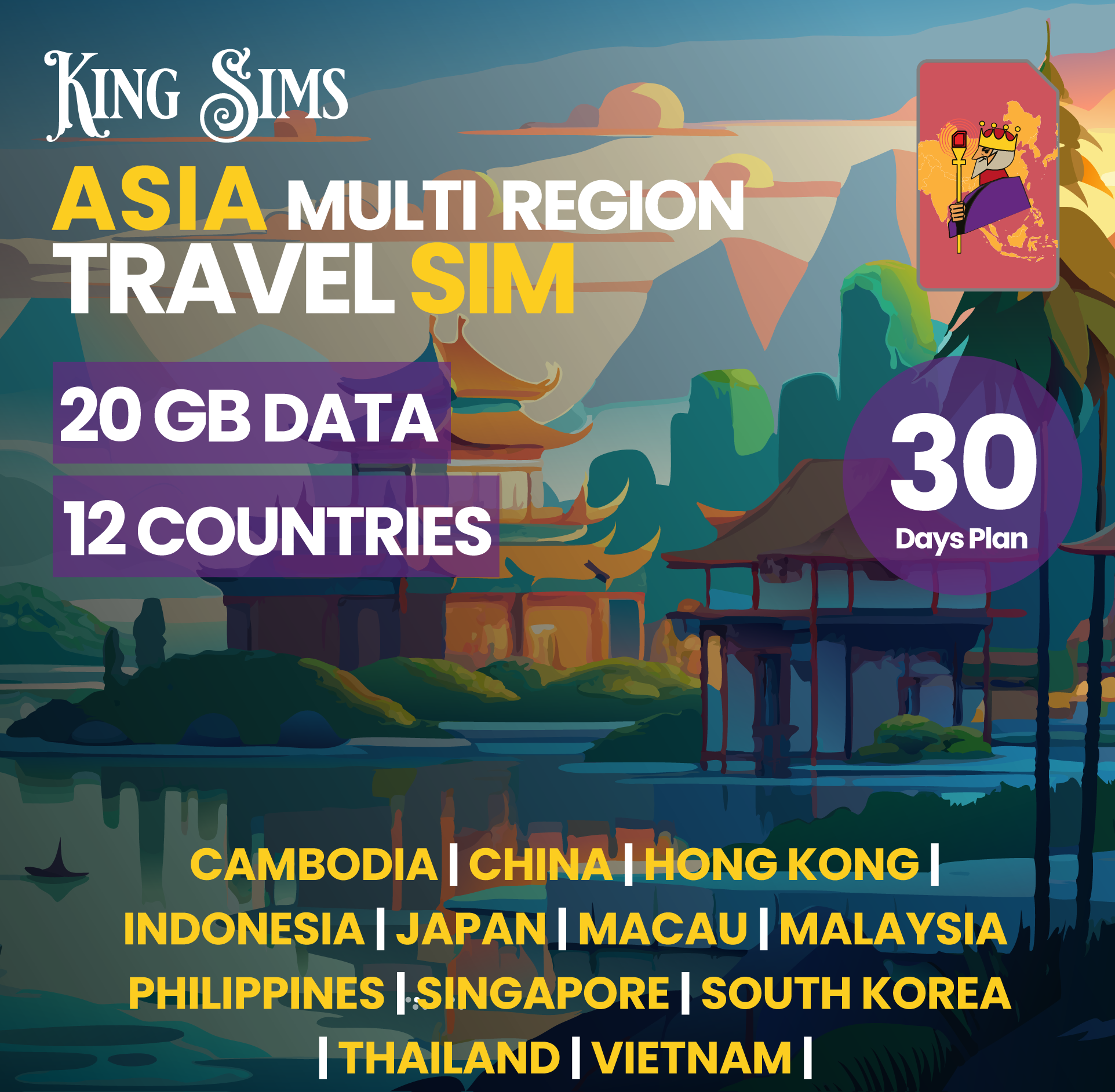 ASIA Travel SIM | 10GB to 20GB Data
