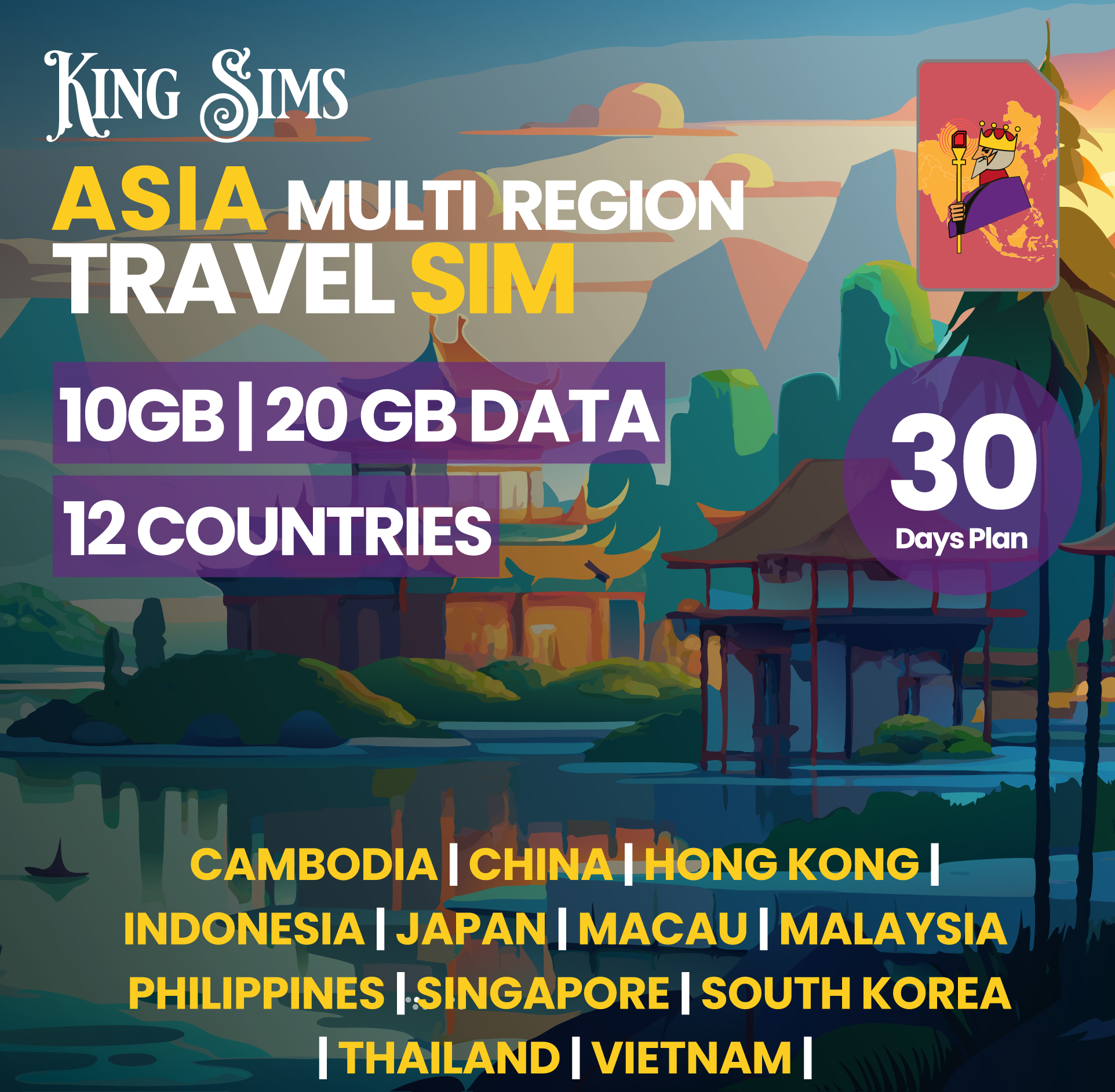ASIA Travel SIM | 10GB to 20GB Data