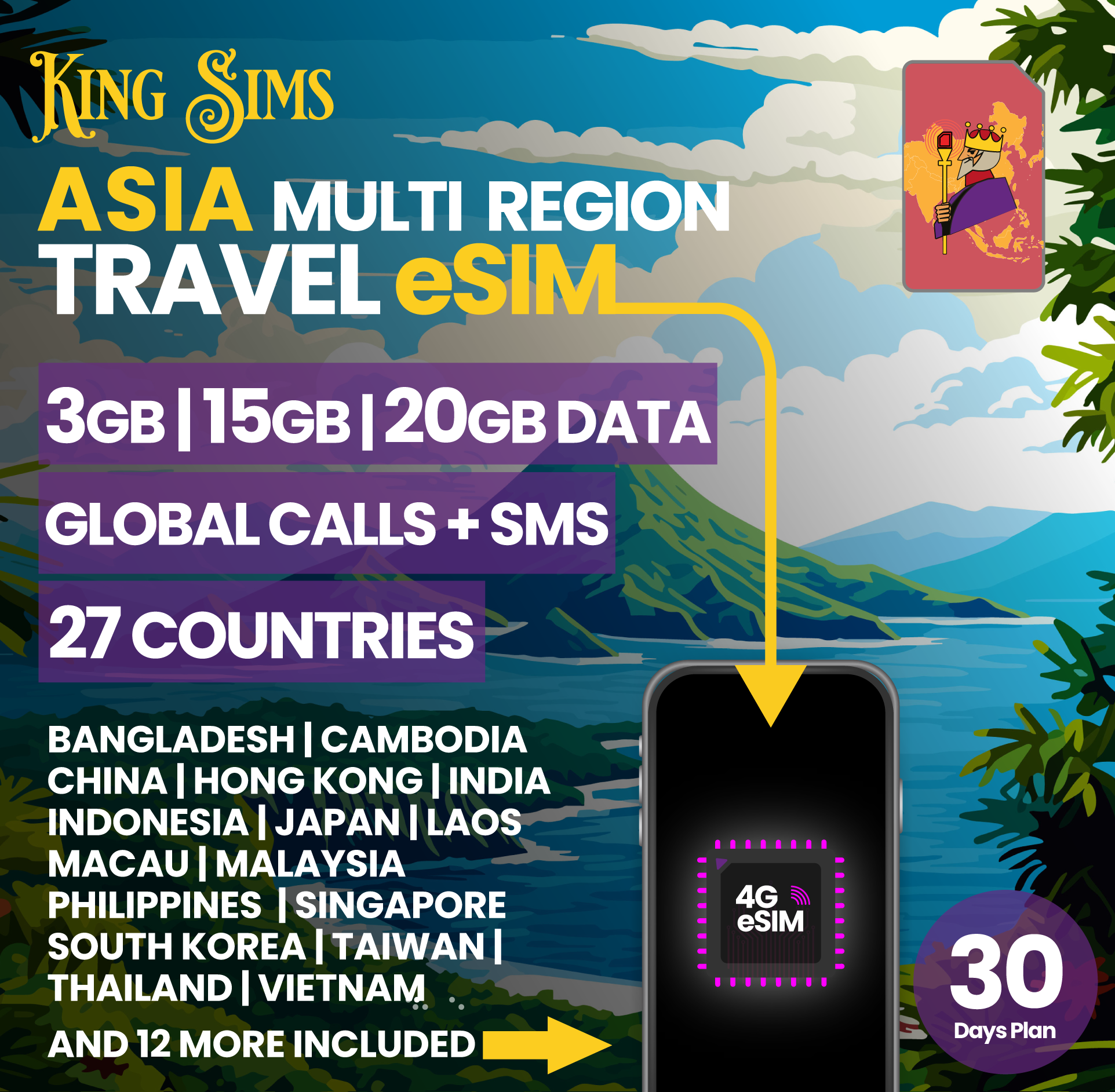 Asia eSIM | 15GB to 20GB Data