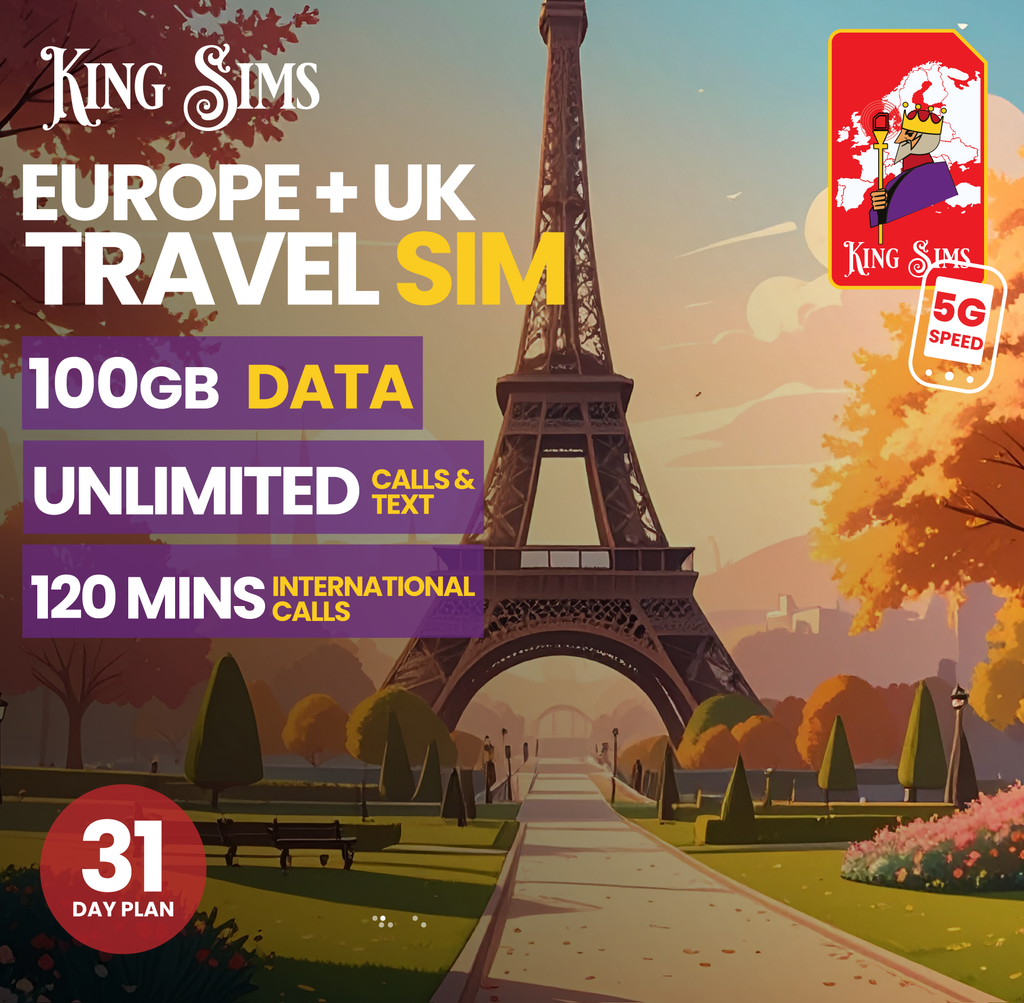 Europe Travel SIM - 100GB Data - 2 Hours Global Calls - 30 Days - Orange