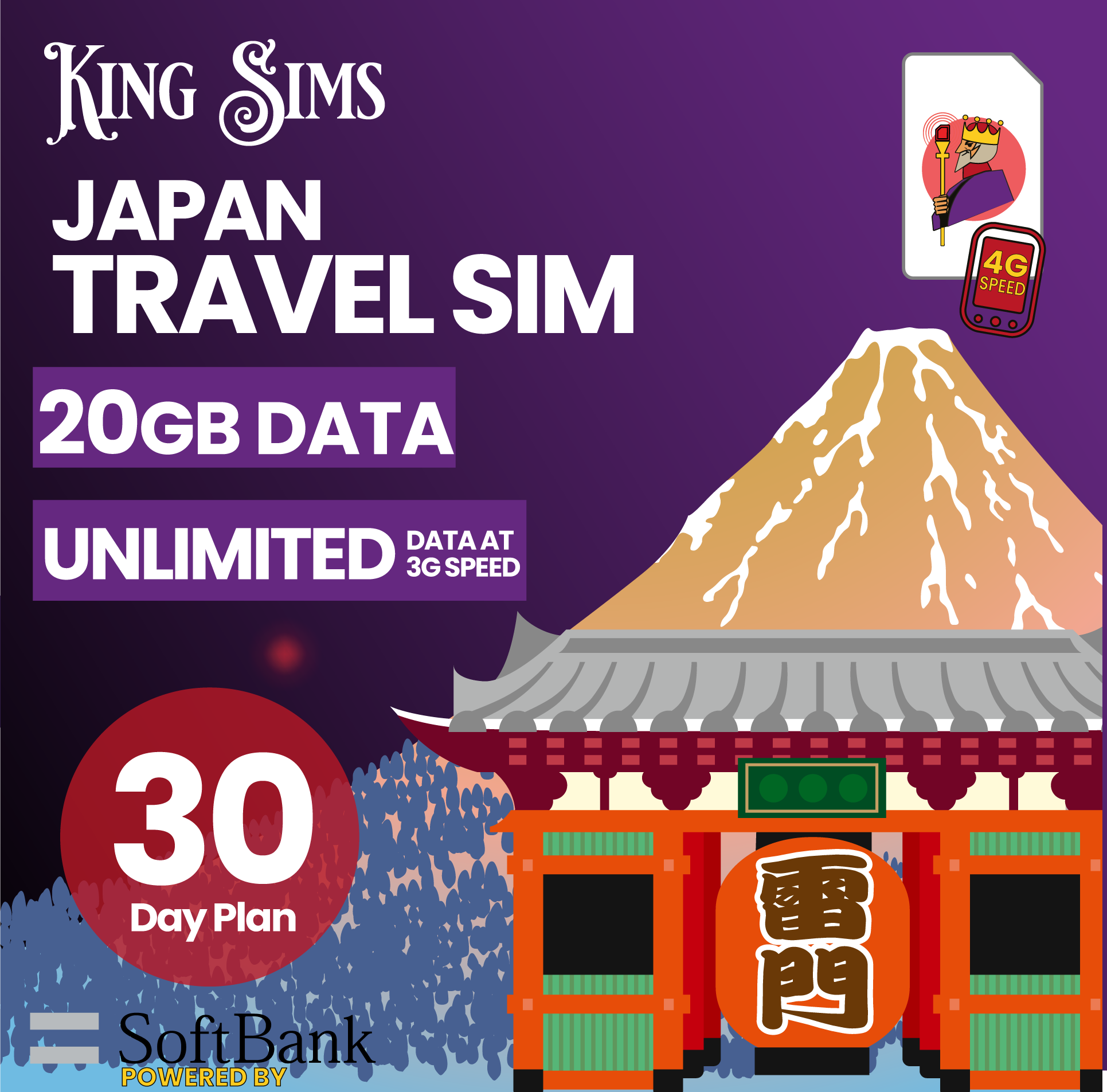 Japan 5G Travel SIM Card | 10GB to 50GB Data Only - SoftBank Network