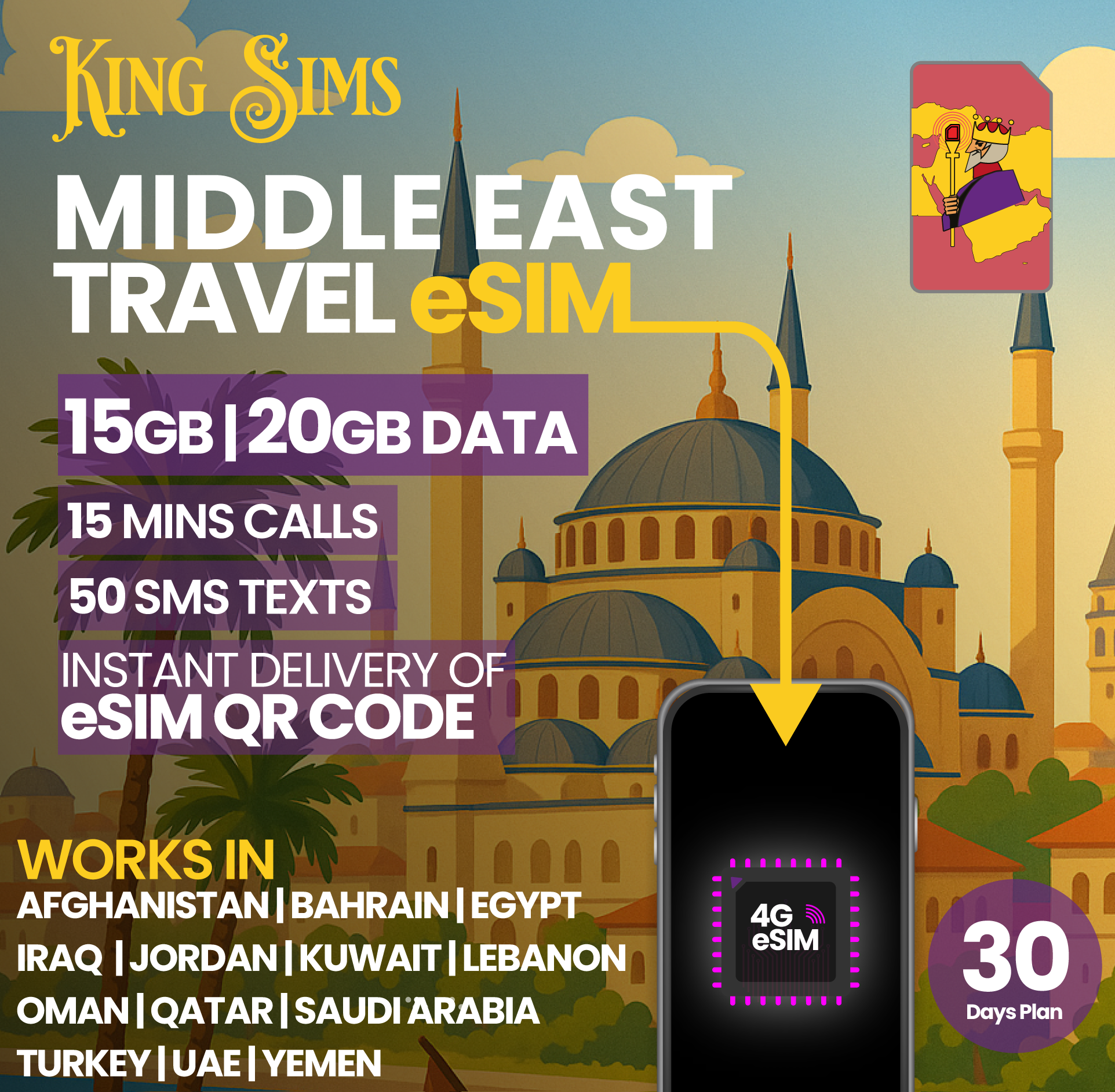 Middle East eSIM | 15GB to 20GB Data