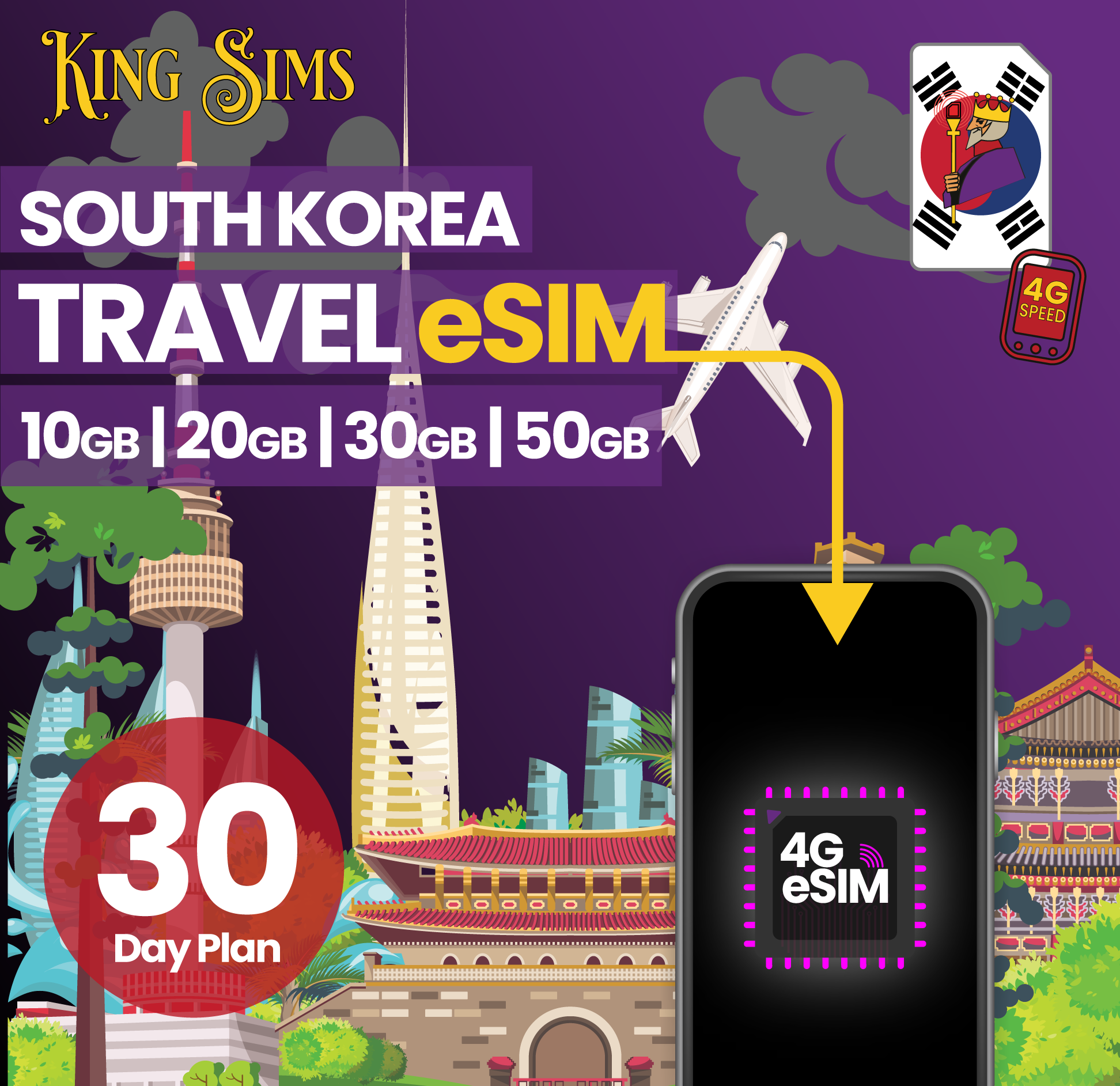 South Korea eSIM | 10GB to 50GB Data