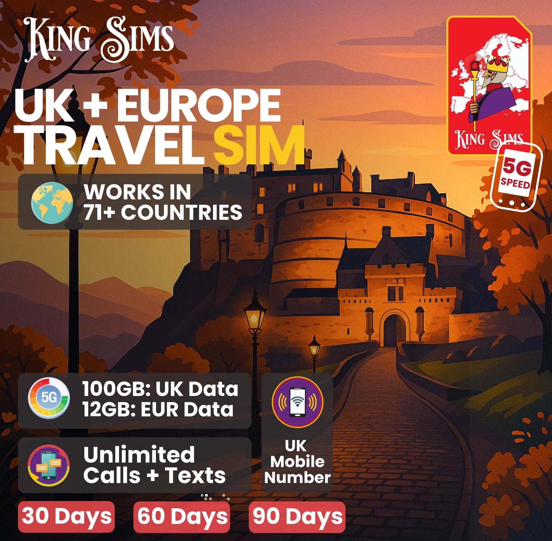 UK and Europe Travel SIM | 120GB Data Up To Unlimited Data - Three UK