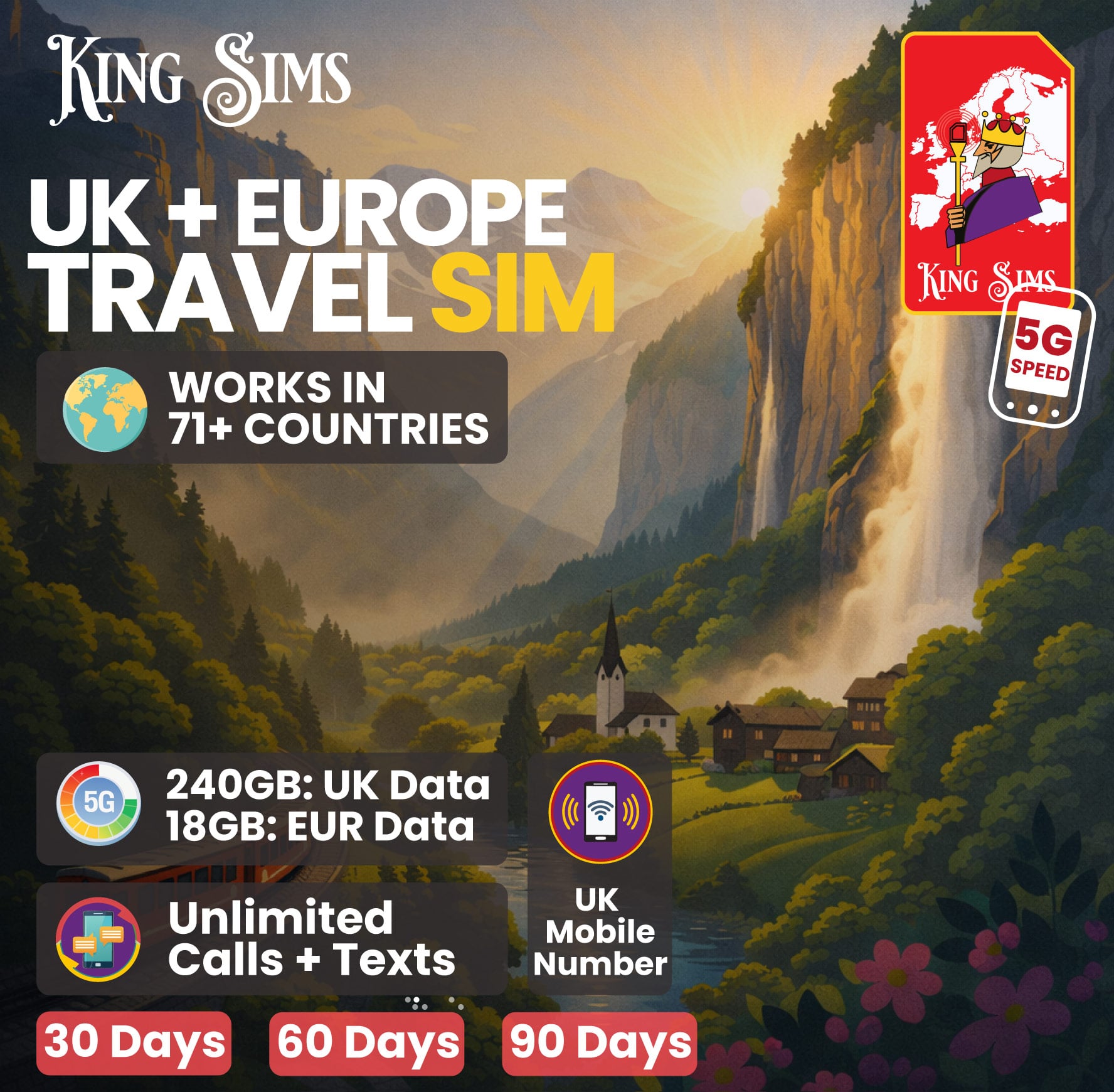 UK and Europe Travel SIM | 120GB Data Up To Unlimited Data - Three UK