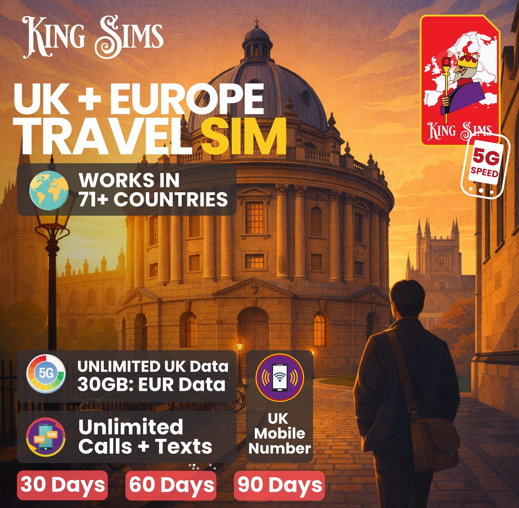 UK and Europe Travel SIM | 120GB Data Up To Unlimited Data - Three UK