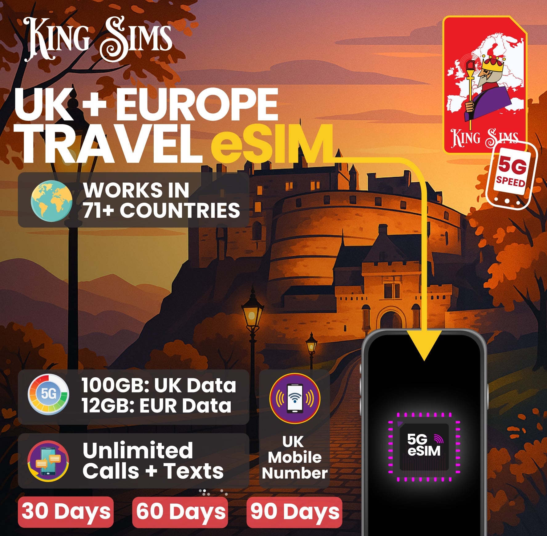 UK and Europe eSIM - 120GB Up To Unlimited Data | Three UK