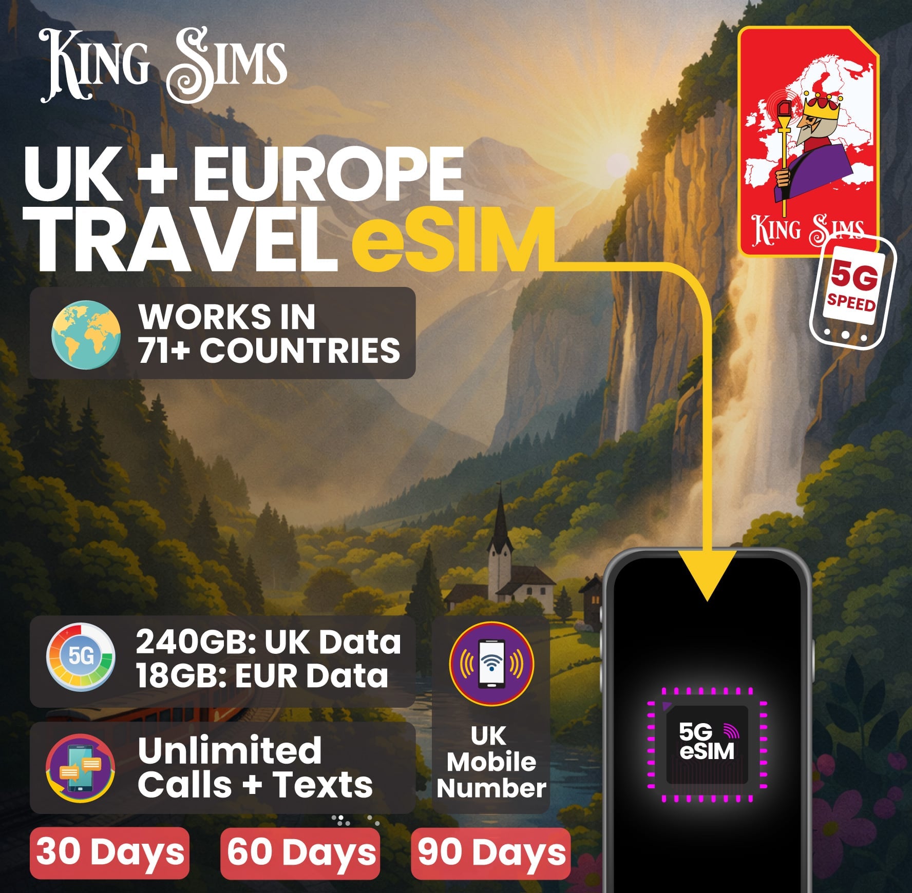 UK and Europe eSIM - 120GB Up To Unlimited Data | Three UK