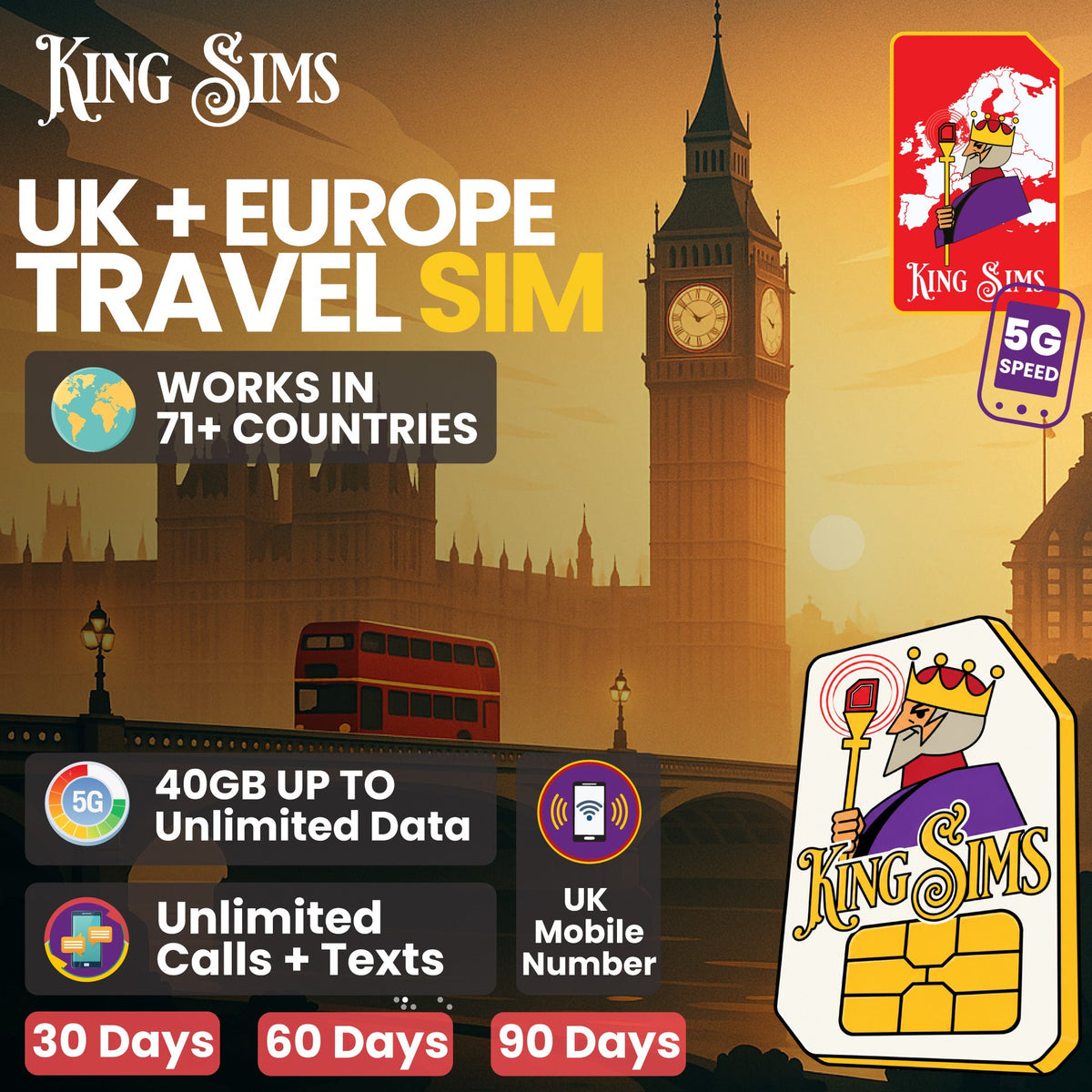 UK and Europe Travel SIM | 120GB Data Up To Unlimited Data - Three UK