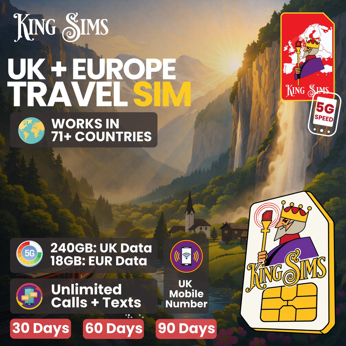 UK and Europe Travel SIM | 120GB Data Up To Unlimited Data - Three UK