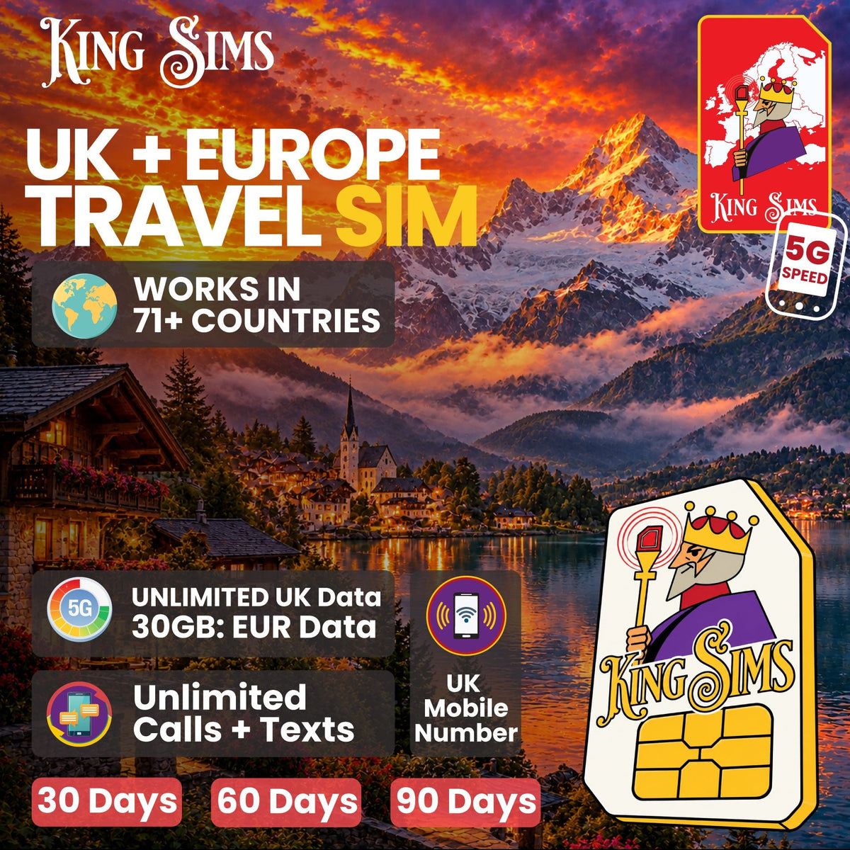 UK and Europe Travel SIM | 120GB Data Up To Unlimited Data - Three UK