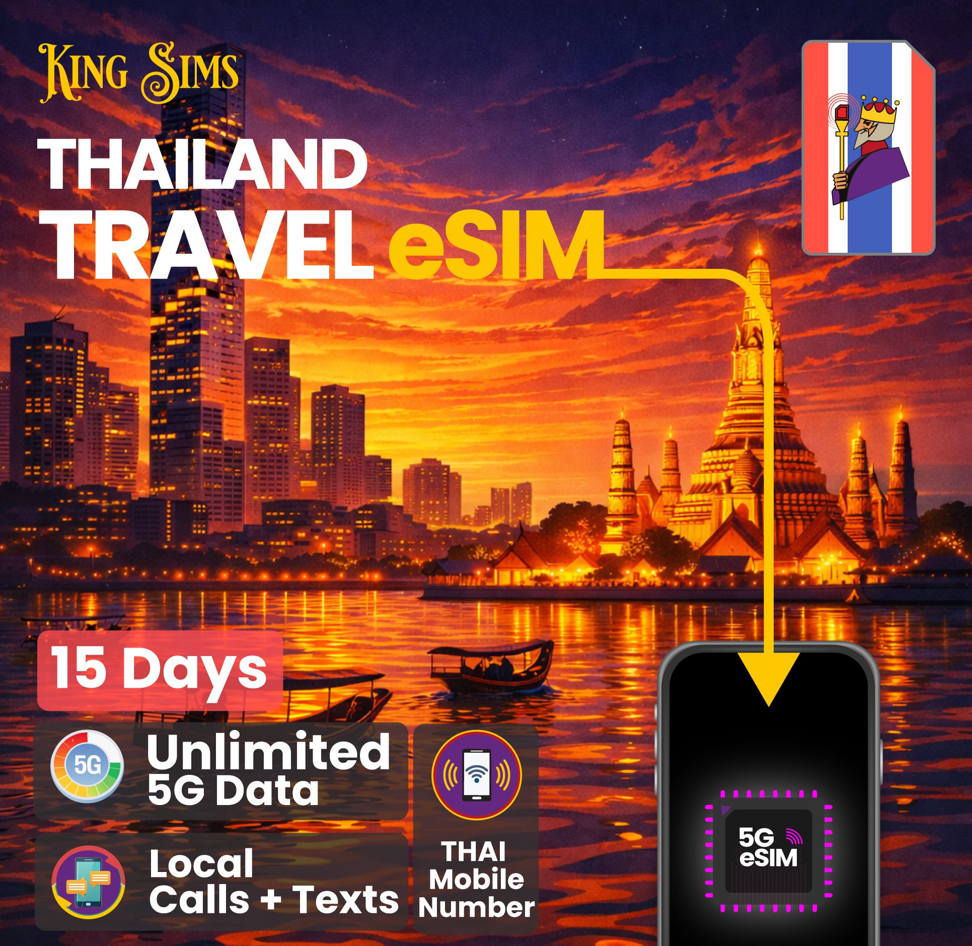 Thailand-esim-15-days-unlimited-data-product-cover-King-Sims