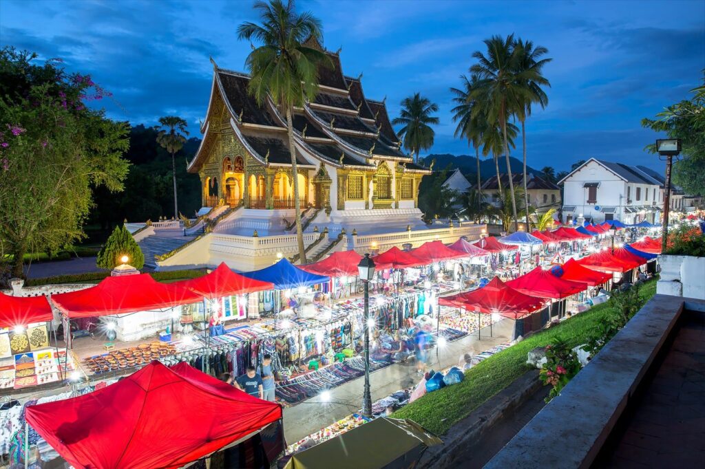 Laos night market representing Banana Pancake Trail stops.